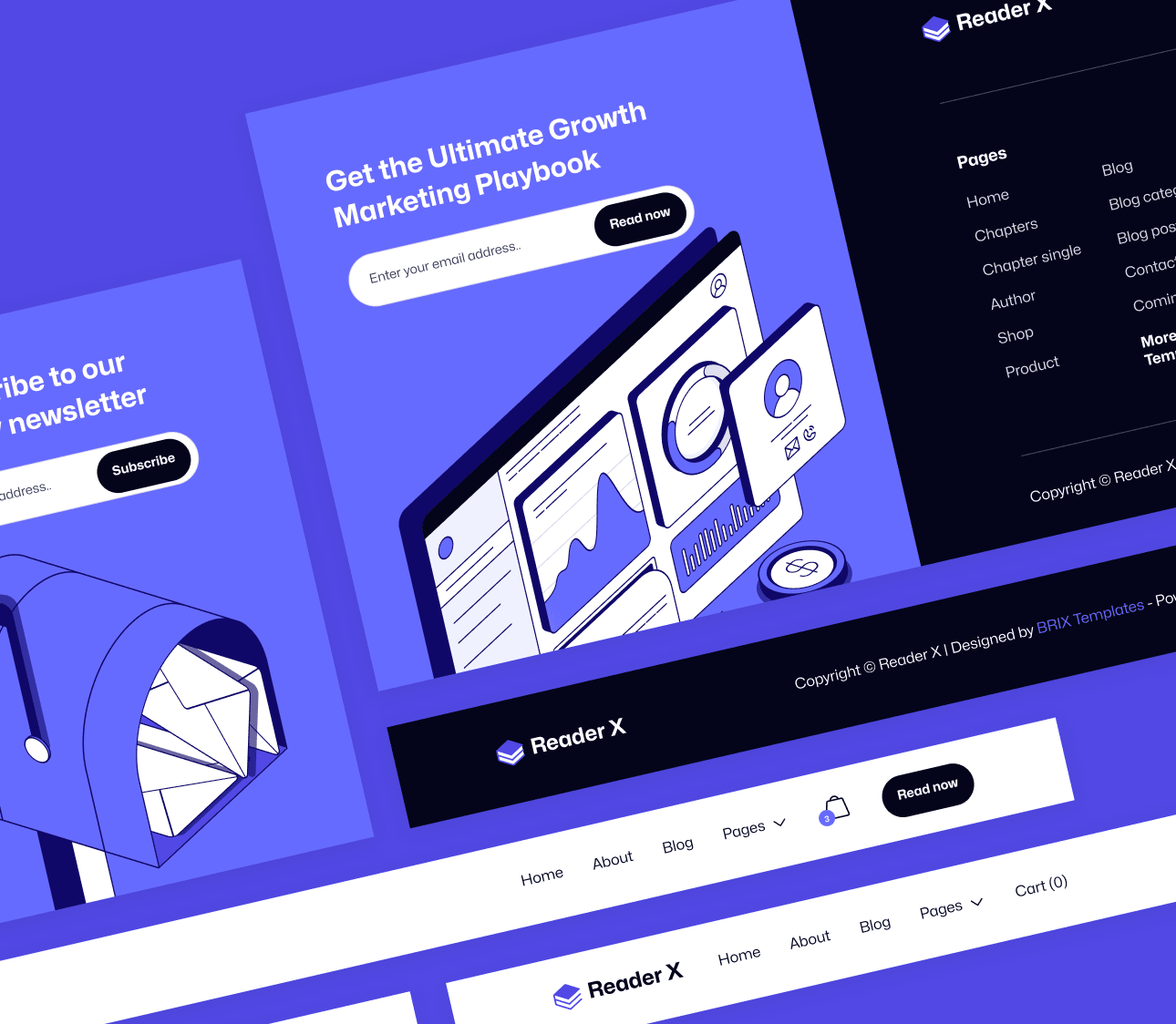 Reader X - 3 Headres And Footers - Ebook Webflow Template