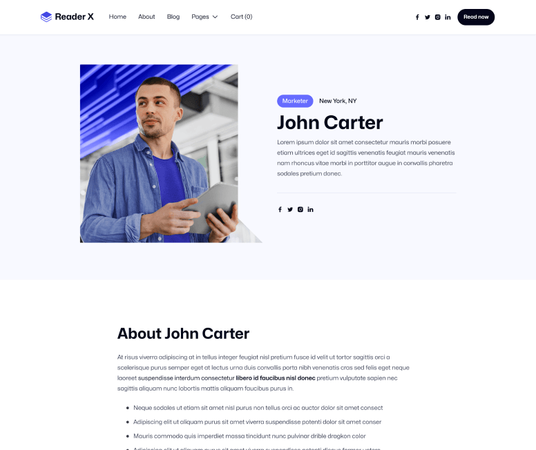 Reader X - Author Main Page - Ebook Webflow Template