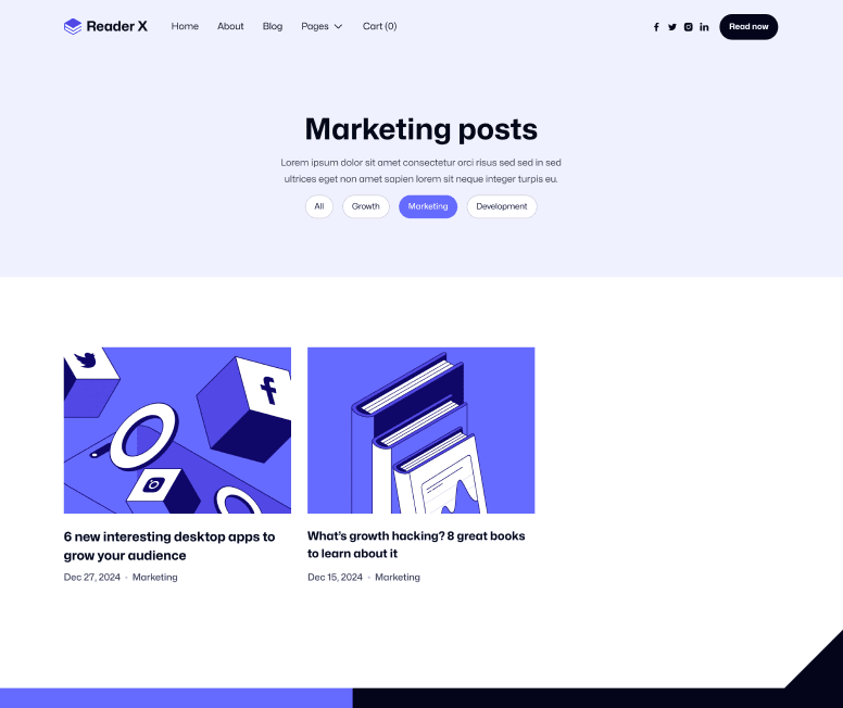 Reader X - Blog Category Main Page - Ebook Webflow Template