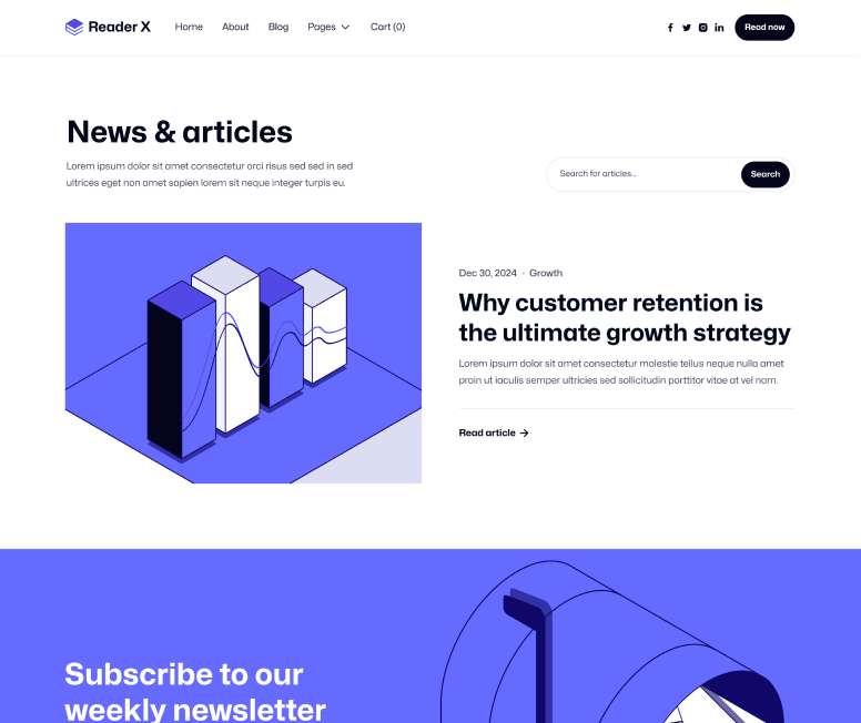 Reader X - Blog Main Page - Ebook Webflow Template