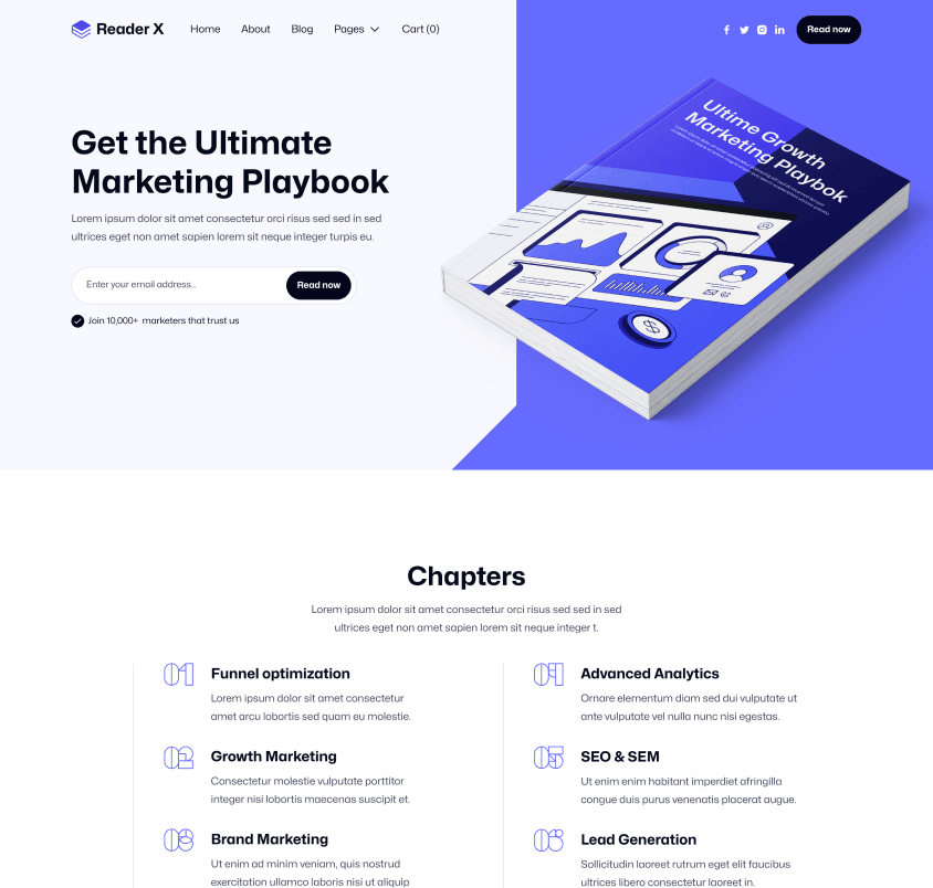 Reader X - Home Page - Ebook Webflow Template