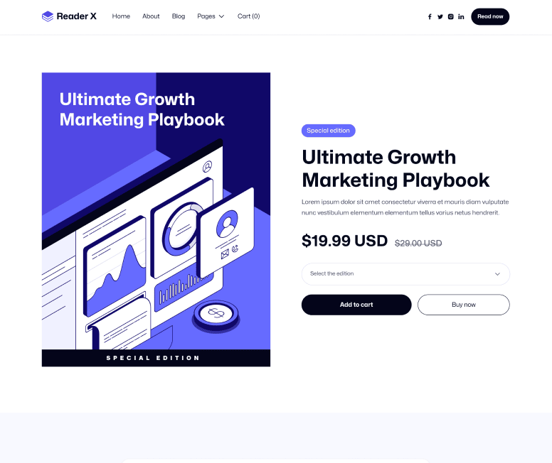 Reader X - Product Main Page - Ebook Webflow Template