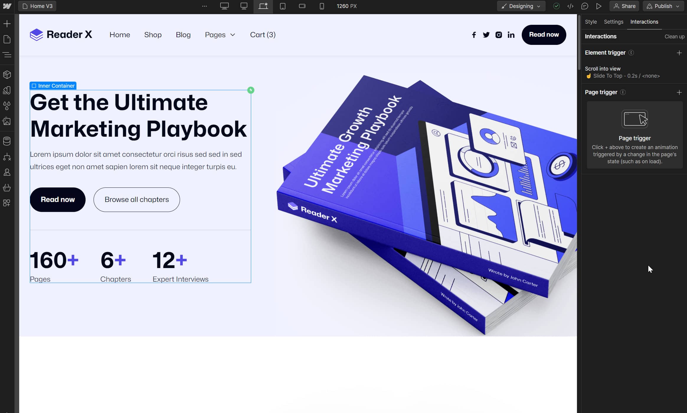 Start Here Interactions - Reader X Webflow Template